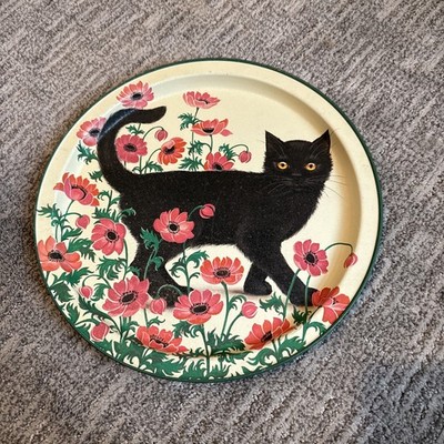 Vintage 1991 potpurri press black cat in poppies 