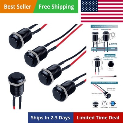 5pcs 12mm Latching Push Button Switch Raised Head ON-Off Normally Open with P...
