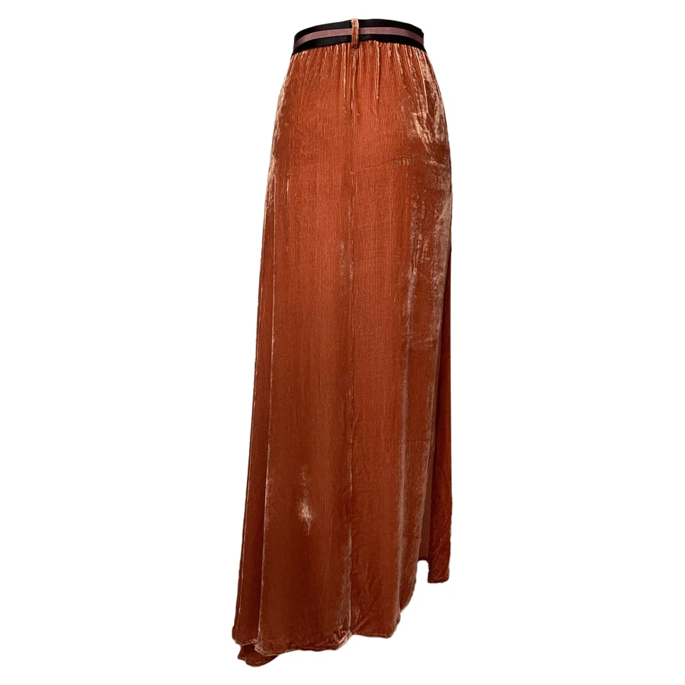 Ann Demeulemeester Ribbed Maxi Skirt With Tasseled Ribbon Belt In Brown Size 34 - Image 3 of 4