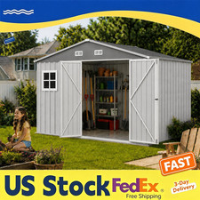 8x10 FT Metal Garden Shed Outdoor Storage Tool Shed w/ Gable Roof & Double Doors