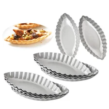 10 PCS Silver Boat Shape Egg Tart Pan, Aluminum Small Fluted Oval Tart Mold