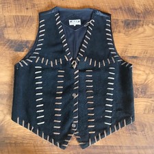Vintage J.M.D. Suede Leather Vest Women M Black Lacing Western Snap READ