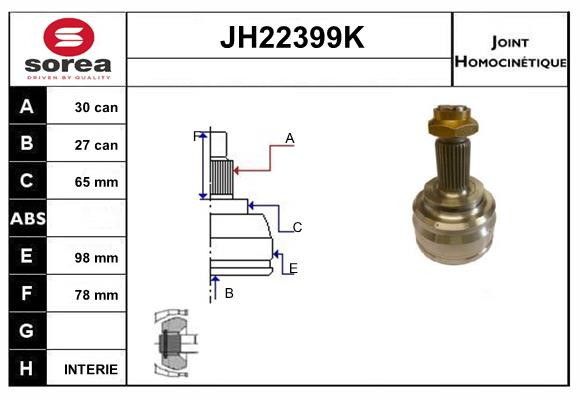 Jeu de joints arbre de transmission SNRA JH22399K kit soufflet cardan