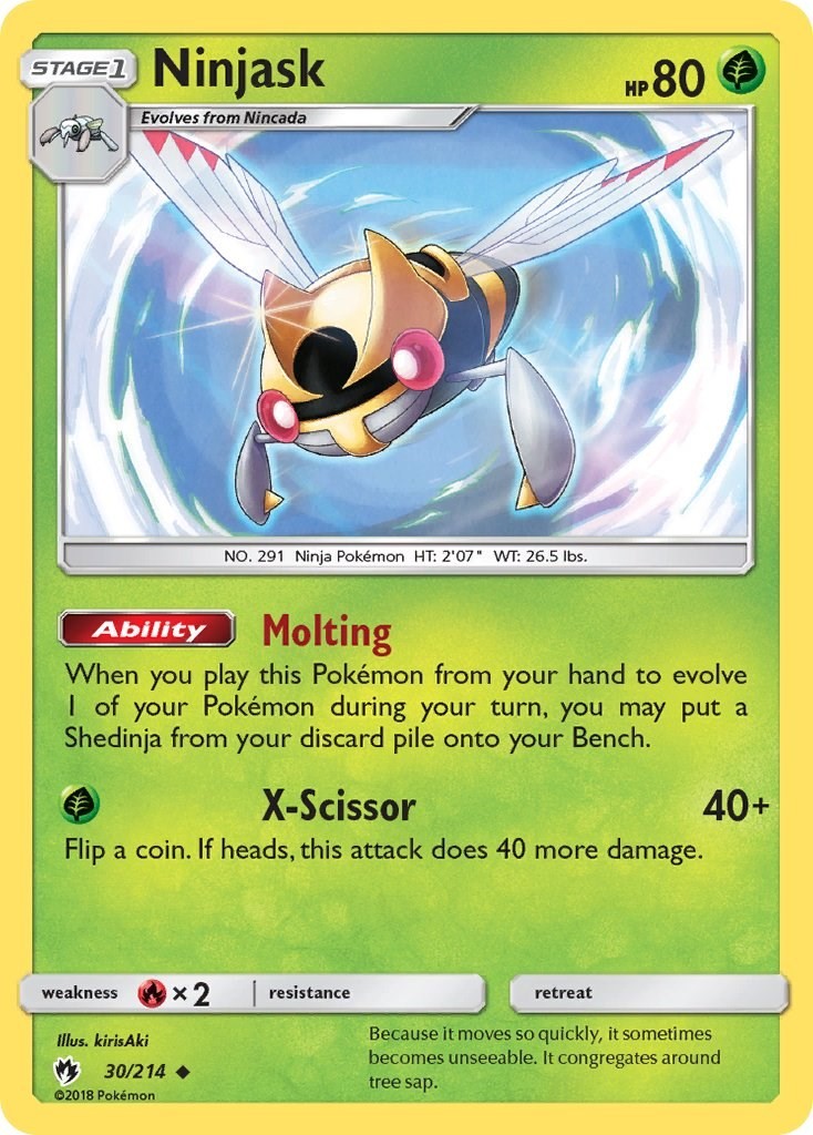 Ninjask (30/214) Reverse Holofoil Uncommon NM SM8 SM - Lost Thunder Pokemon TCG