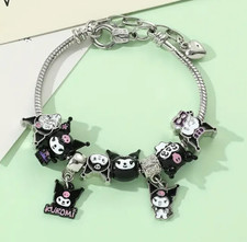 Kuromi Charm Bracelet Inspired Black Silver Beaded Bracelet Edgy Jewelry Gift