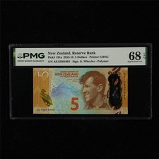 2015-16 New Zealand Reserve Bank 5 Dollars Pick#191a PMG 68EPQ Superb Gem UNC 03
