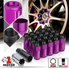 (20) Black M12x1.5 Extended Tuner Wheel Lug Nut w/53mm Purple Aluminum Cap Cover