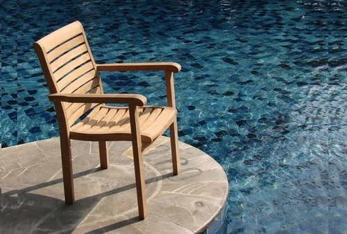 SET OF 2 STACKING TEAK DINING ARM CHAIR GARDEN OUTDOOR FURNITURE