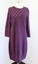 J McLaughlin Burgundy - Plum Eyelet Knit Cotton Sweater Shift Dress Size M