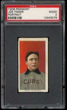 1909-11 T206 #487 Joe Tinker Piedmont 150 PSA 2 Cubs Portrait  (3079)