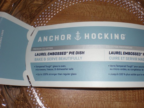Anchor Hocking Rosewater Glass Cake Pie Deep Dish Laurel Embossed 9.25" USA New - Picture 2 of 3