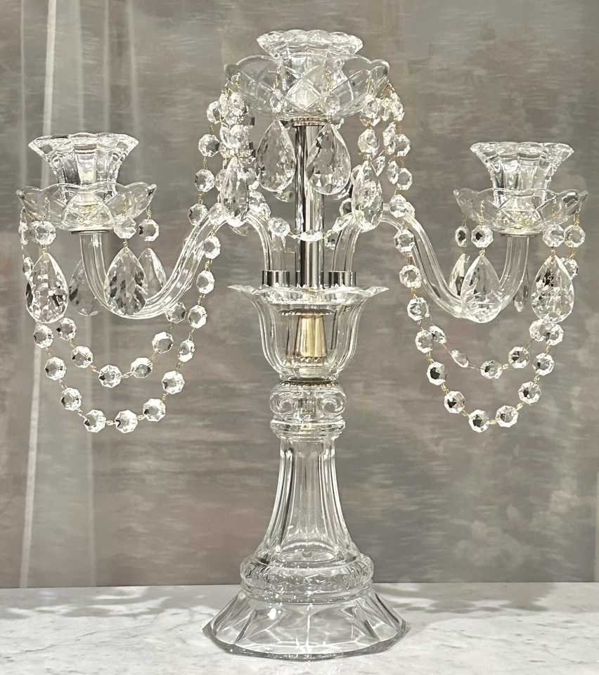 Candelabra Crystal Clear Industries Upcycled with Hanging Crystals Gold & Silver - Image 2 of 4