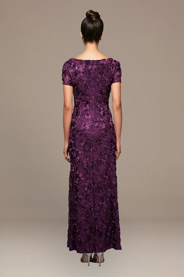 Alex Evenings Eggplant Purple Sequin Rosette Evening Gown Size 14P $259 - Image 2 of 2