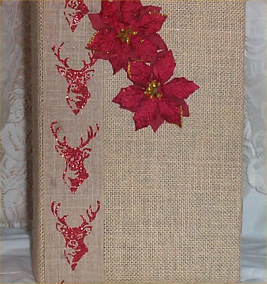 Álbum de fotos de arpillera navideña #21 cinta de granja de campo hecha a mano ciervos lg tiene capacidad para 300 Foto 2 de 4
