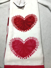 ENVOGUE KITCHEN TOWELS 2 WHITE PINK RED HEARTS 100  COTTON NWT