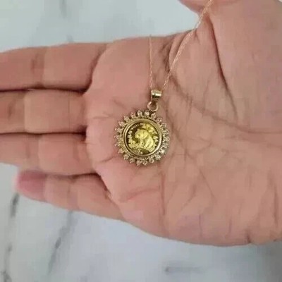 2Ct Round Cut Real Natural Moissanite Panda Coin Pendant 14K Yellow Gold Plated