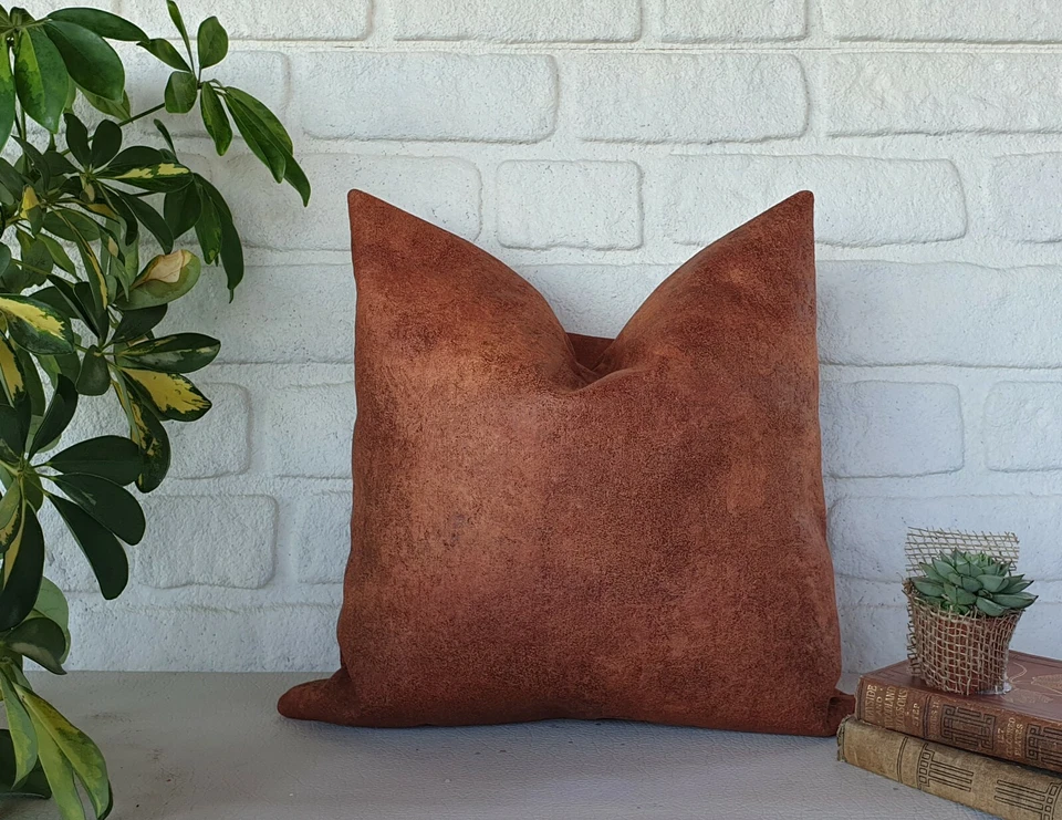 Terracotta color cork leather look fabric pillow cover-1qty - Image 3 of 4