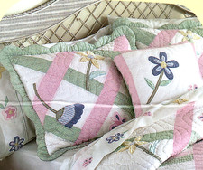 TWIN QUILT  standard SHAM garden lattice design with flowers  NEW COTTON