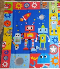 Vintage Robot Rock Fabric Panel 36" x 43" 100 % Cotton 2012 Fabric Traditions 