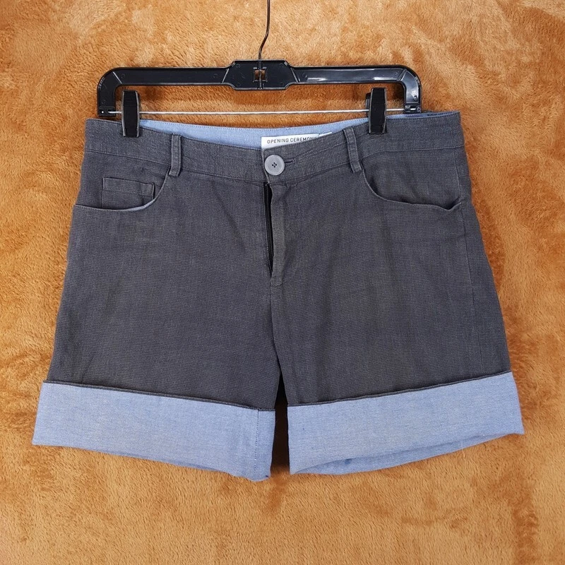 OPENING CEREMONY Shorts Womens Small Grey Cuffed Chino Cotton Linen Blend