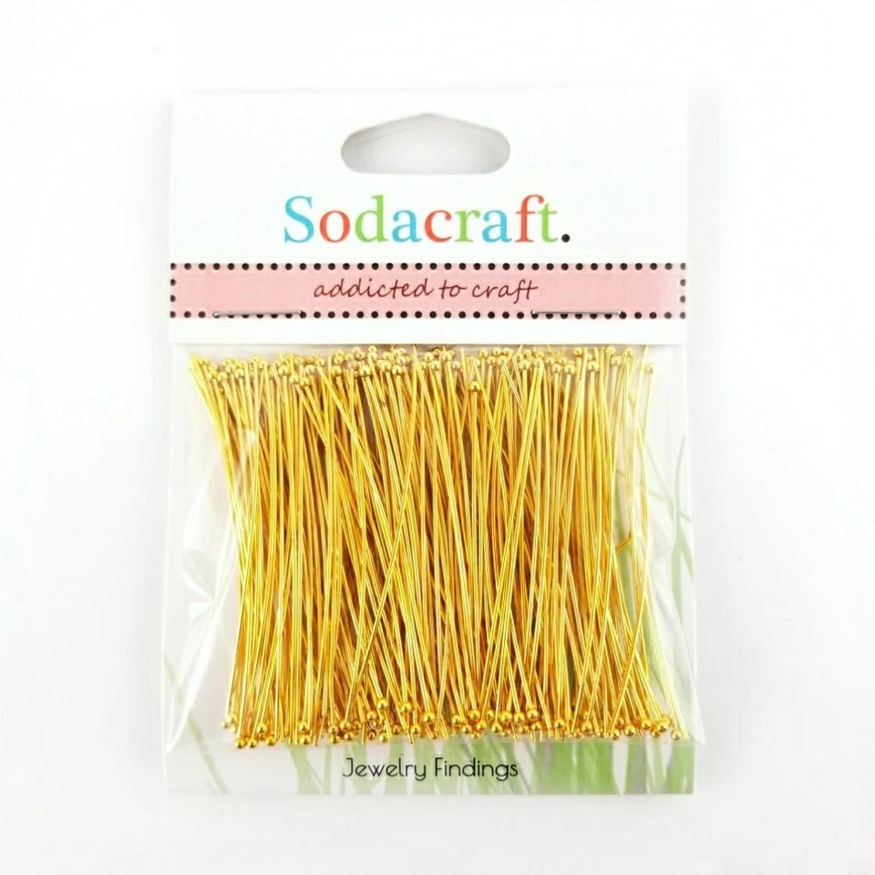 Alfileres de cabeza de bola de latón dorado calibre 22 50 mm - Lote de suministros para hacer joyas sin níquel Foto 2 de 3