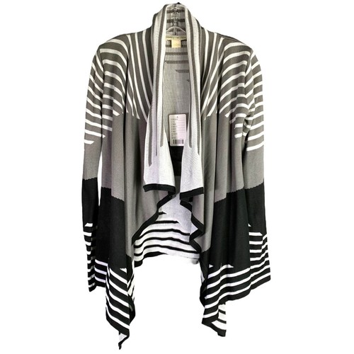 Staring At Stars Cardigan Sweater Womens XS Gray Black Striped Waterfall Front - 第 1/10 張圖片