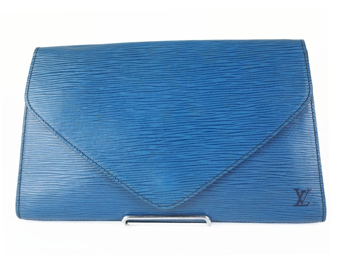 Authentic LOUIS VUITTON Epi Art Deco Clutch Blue Leather Bag