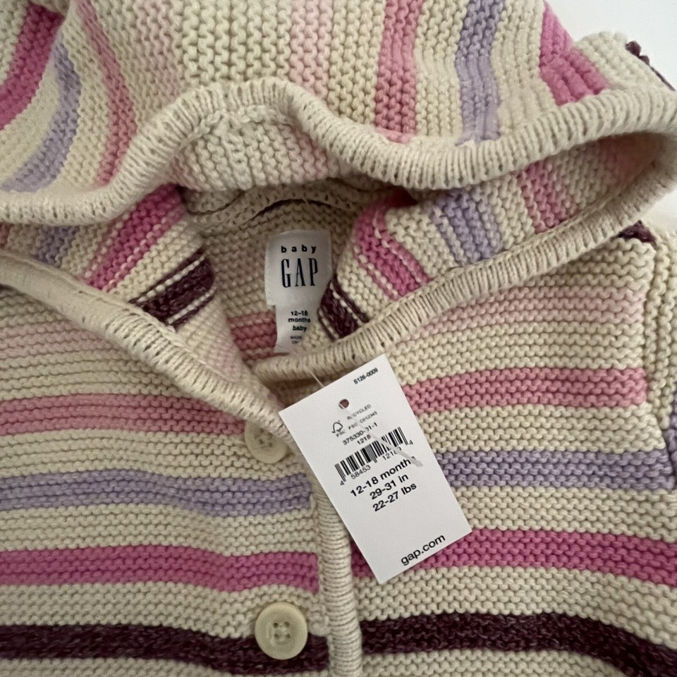 Baby Gap Garter Sweater Cardigan Pink Purple Striped Girls Size 1218