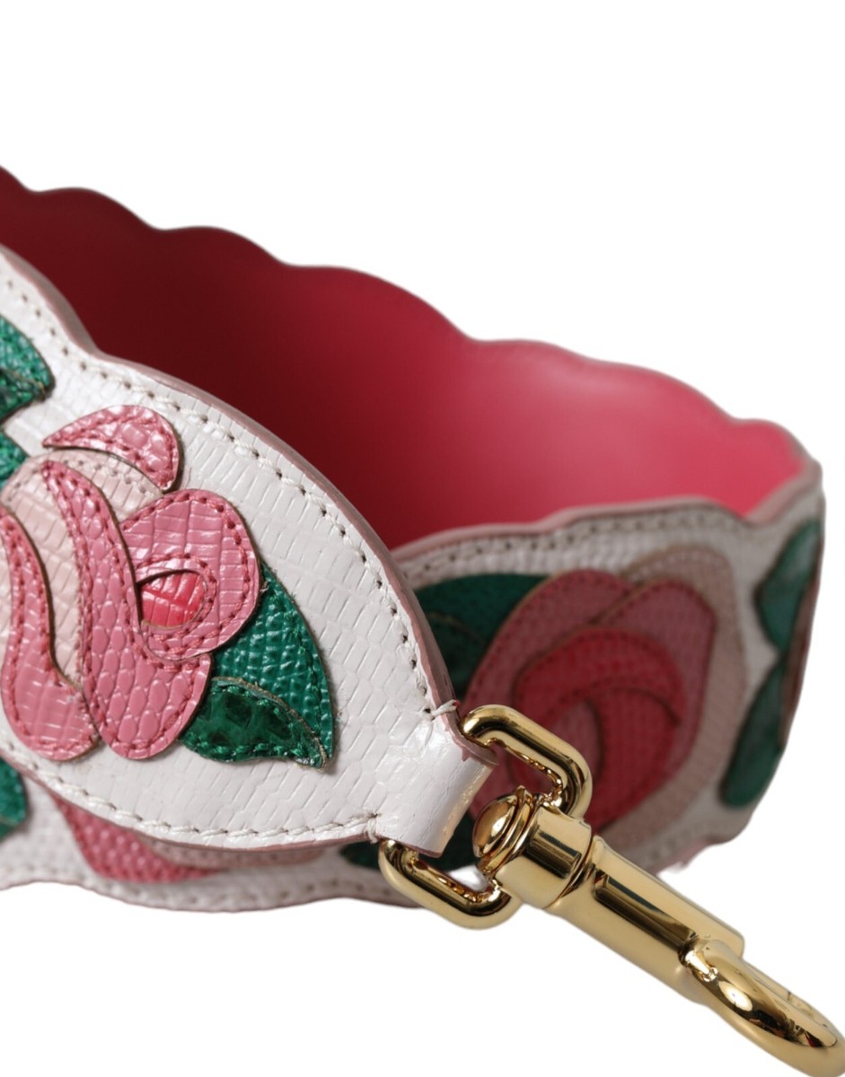 花　美品　DOLCE & GABBANA ブラウンレザーベルト DOLCE & GABBANA Shoulder Strap White Floral Leather