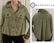 Nwot Marrakech Anthropologie Moss Green Lyocell Jacket Front Pockets Pleated L