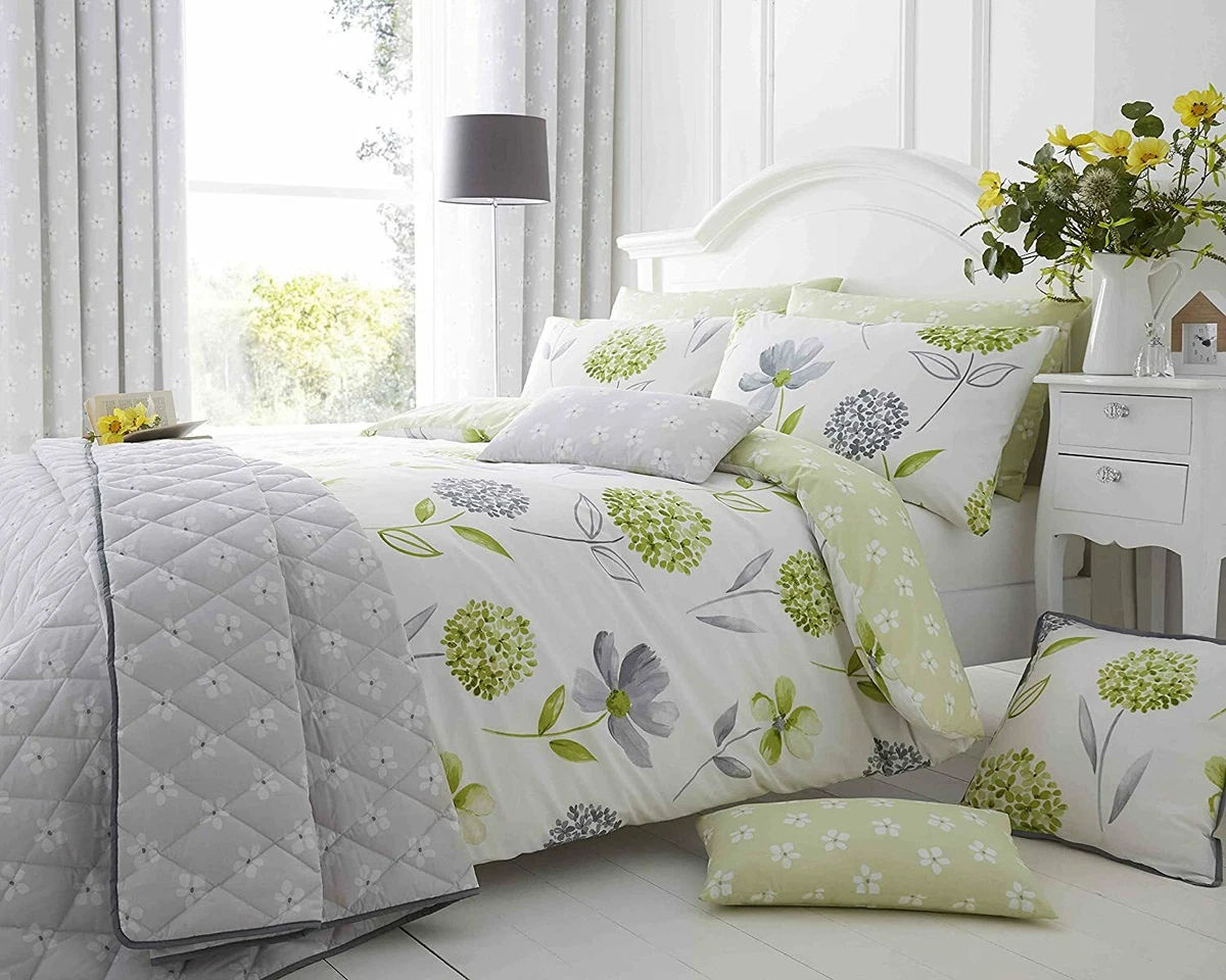 Trends Green Caroline Floral Duvet Cover Set Reversible Green Grey