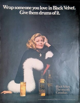 Print Ad 1972 Black Velvet Canadian Whiskey Smooth Beautiful Woman Mink Star