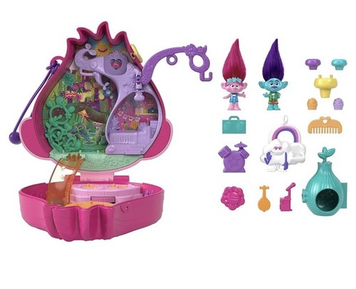 Polly Pocket DreamWorks Trolls Compact Playset with Poppy & Branch Dolls New B2 - Picture 4 of 7