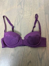 Vintage Josie Natori Bra 32A Purple Textured Ladder Lace Straps Underwired