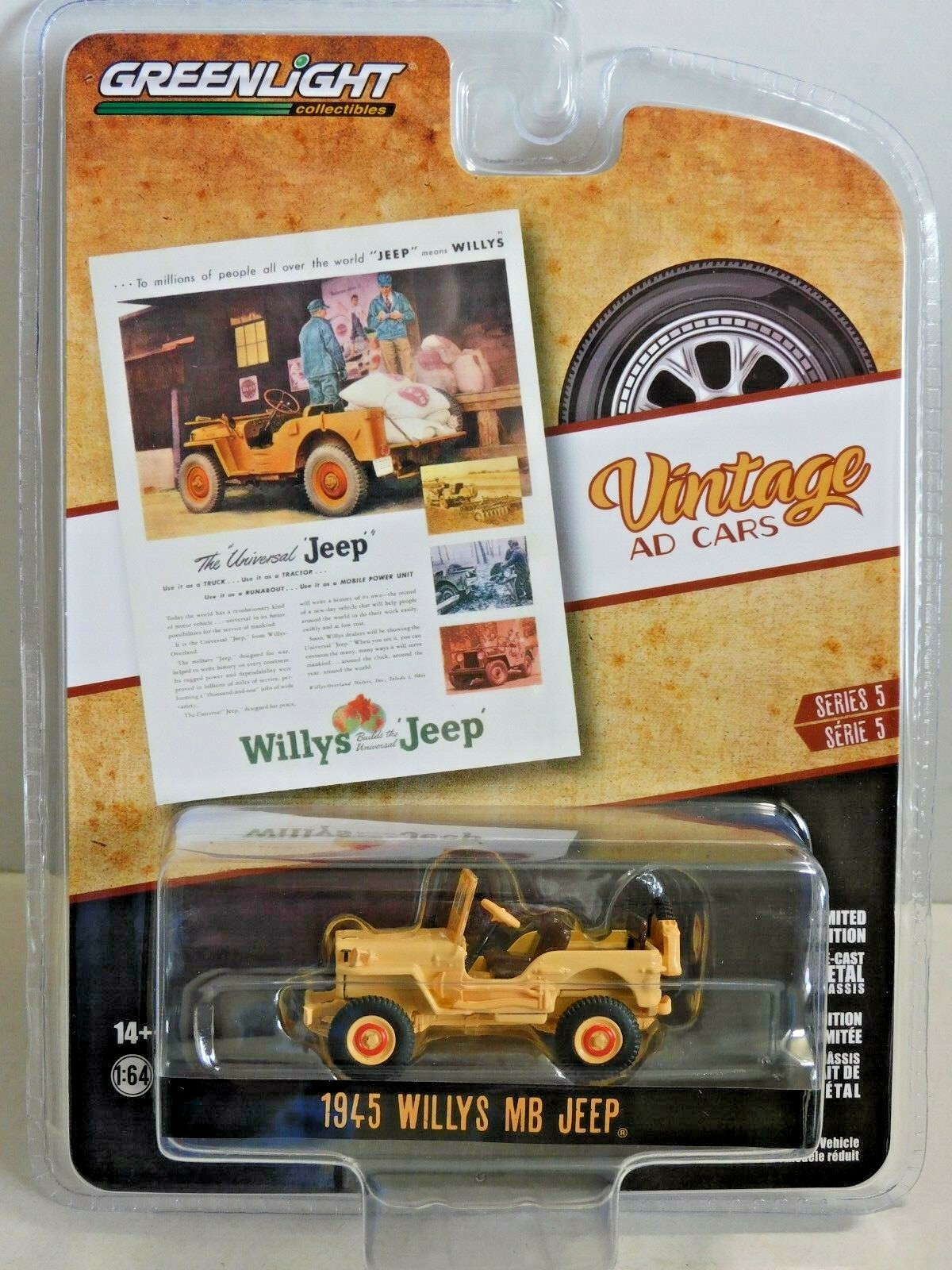 GREENLIGHT 1945 WILLYS MB JEEP TAN 1/64 39080-A VINTAGE ADS 5