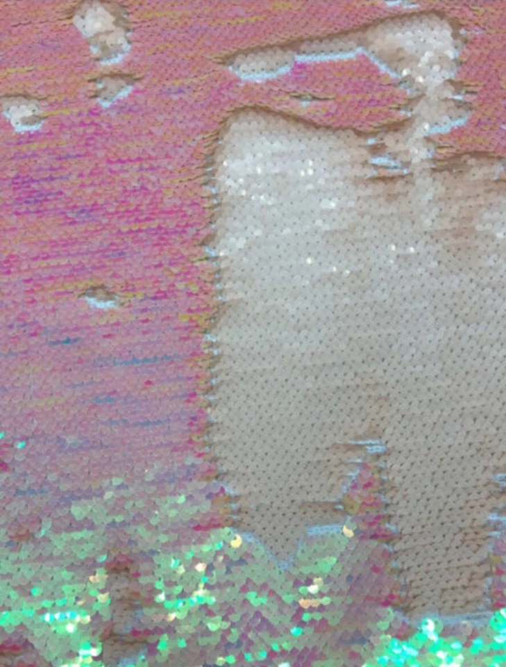 Lentejuelas Sirena 5mm Blanco Rosa Iridiscente-Tela de Spandex por yarda Foto 2 de 2