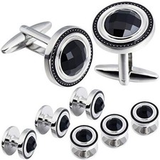 HAWSON Cufflinks for Men with Tuxedo Shirt Studs, Cuff Links and Tuxedo Black