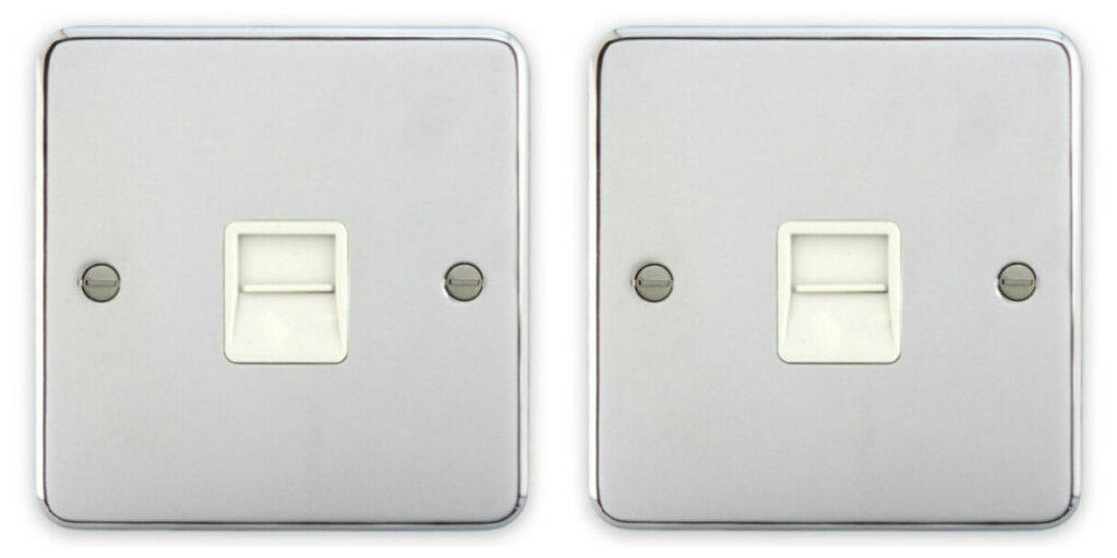 2 x Deta 1960CHW Telephone Socket 1 Gang Master Polished Chrome / White Insert