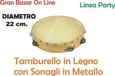 TAMBURELLO CLASSICO con SONAGLI 22 cm. diametro CEMBALO TARANTA FESTA FOLK