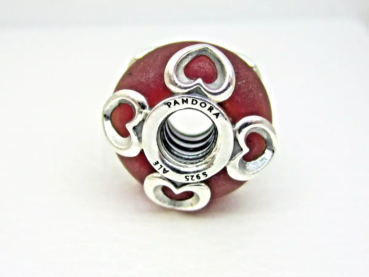 Authentic Pandora #792497C01 Frosted Red Murano Glass & Hearts Charm