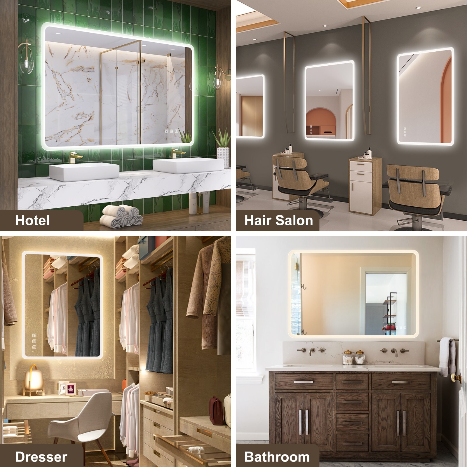 LED Lighted Bathroom Mirror with Anti-Fog Dimmable Rectangle Vanity ...