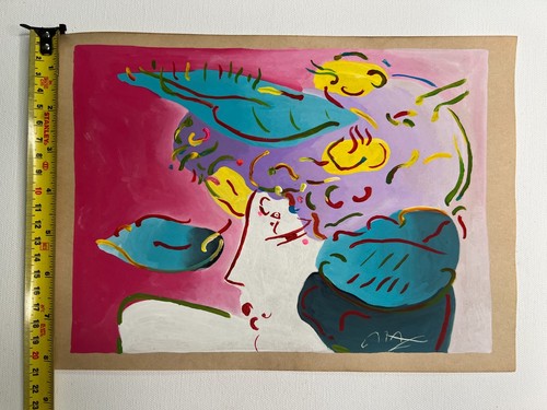 Peter Max Painting on old paper signed & stamped mixed media POP ART (Handmade) - Picture 3 of 5