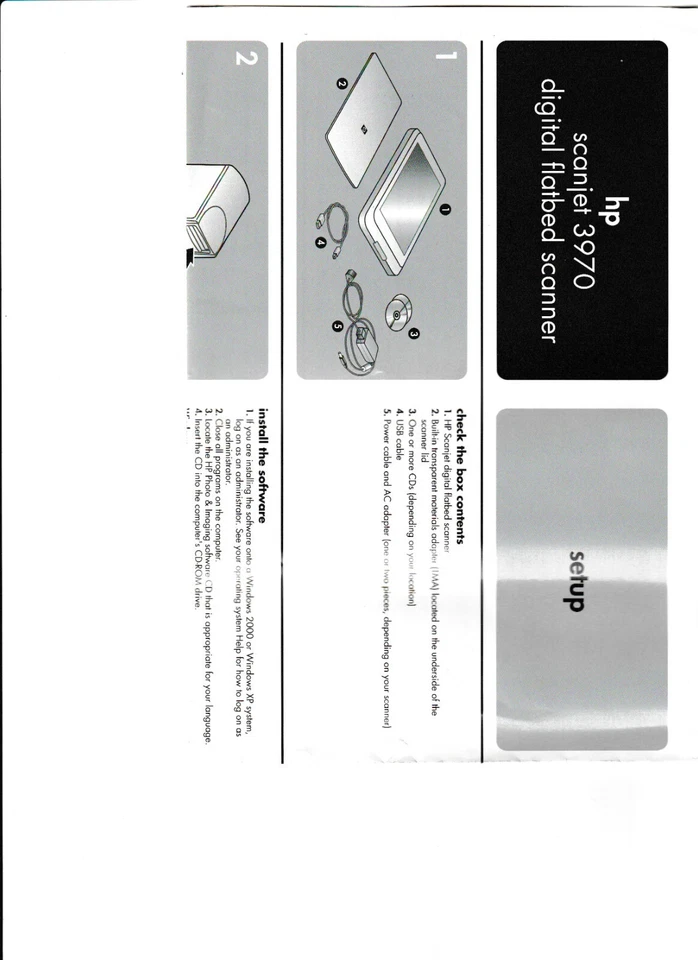 HP Scanjet 2400, 3670, 3690, 3970 Digital Flatbed Scanner User's Manual + Setup - Image 2 of 2