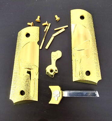 1911 gun parts, Polished gold plated 1911 Grips, Hammer, Trigger pins and screws