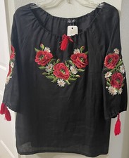 Ukrainian Embroidered Poppy Woman's Dress Tunica Sorochka Vyshyvanka Blouse M 44