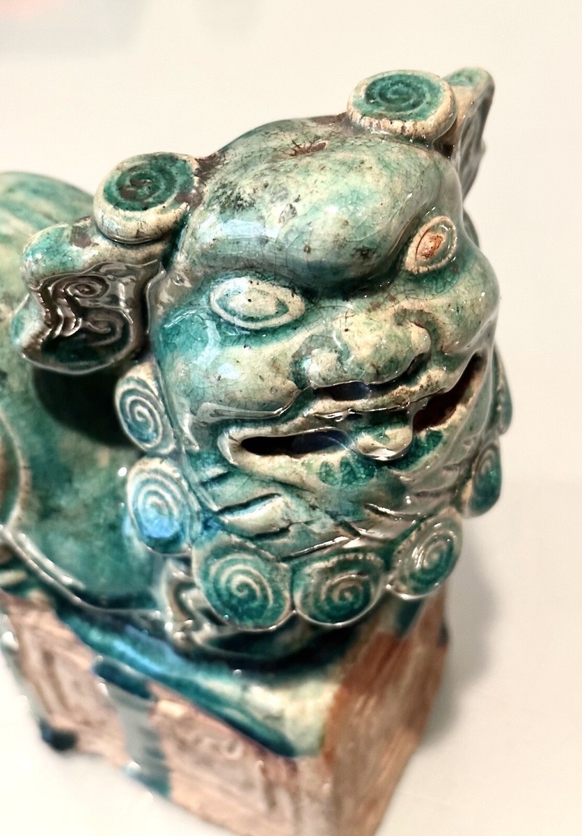 Vintage Antique Chinese Ming Pottery Tomb Cancai Glaze Foo Dog