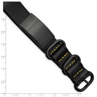 Stainless Steel Brushed Black IP Black Leather Adj. ID Bracelet | eBay