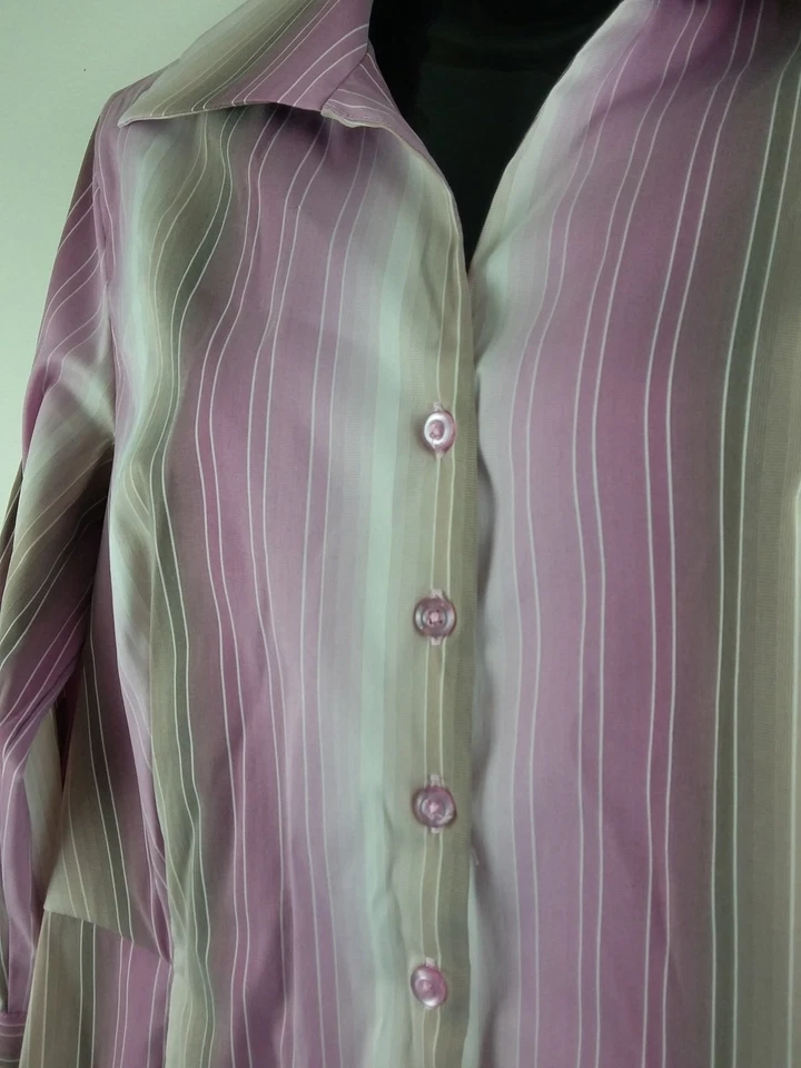 Blusa Essentials Milano para mujer mediana púrpura blanca camisa a rayas top informal Foto 4 de 4