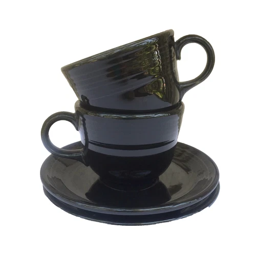 2 Fiesta Coffee Tea Cups and Saucers Black Post 86 Homer Laughlin HLC