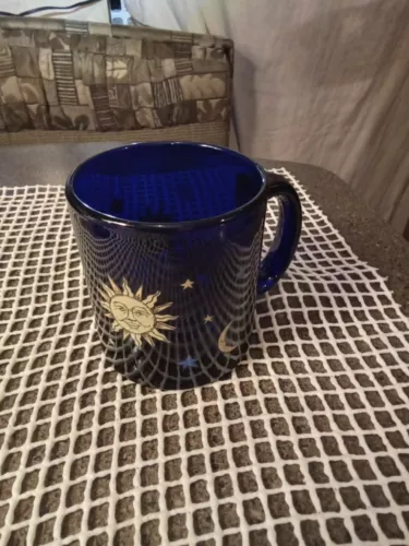  Vintage 90s Libbey Cobalt Blue Glass Mugs Celestial Sun And Moon USA